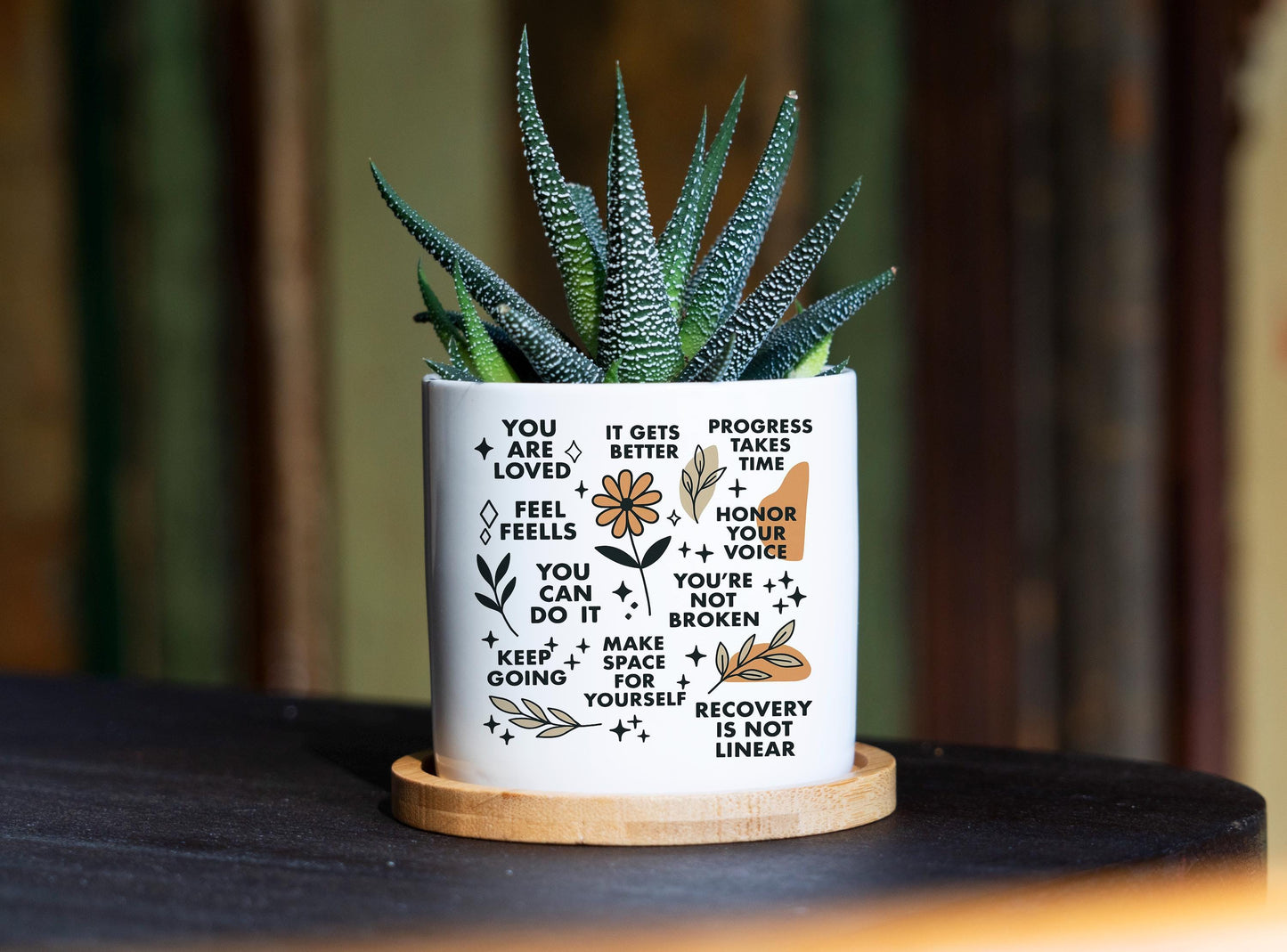 Self Love Planter - 3" Ceramic Pot - Succulent Pot for Self Care | Motivational Gift | Mental Health Reminder Pot | Self Care Gift Box