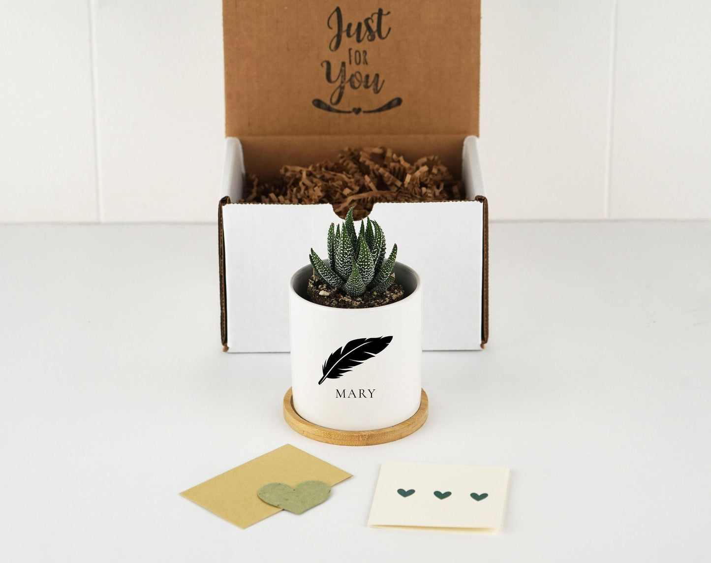 Personalized Birthday Gift - 3" White Ceramic Pot w/ Bamboo Tray - Custom Succulent Pot - New Baby Name - Plant Love Gift - Friend Gift