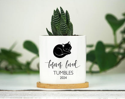 Personalized Cat Memorial Gift Planter - 3" White Pot - Cat Sympathy Gift, Cat Planter, Cat Loss Gifts, Cat Plant pot, Black Cat Memorial