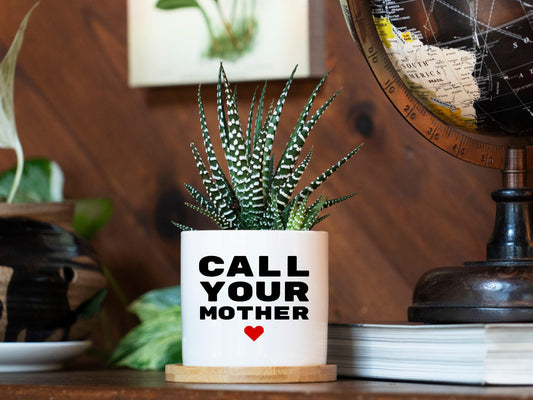 Call Your Mom Dorm Planter - 3" White Ceramic Pot - Dorm Decor Boho, Funny College Student Gift, Gift Idea For Her, Graduation Gift