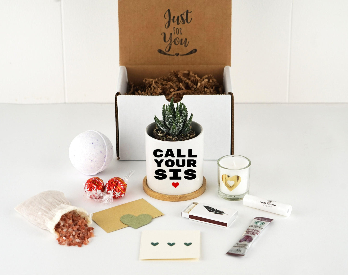 Call Your Sister Planter Gift - 3" White Ceramic Pot w/ Bamboo Tray, Sister Birthday Gift , Sister In Law Birthday Gift