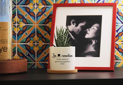 3 Year Anniversary Gift - 3" White Ceramic Pot w/ Tray, Three Year Anniversary, 3rd Anniversary, 3rd Year Gift Anniversary Gift for Her