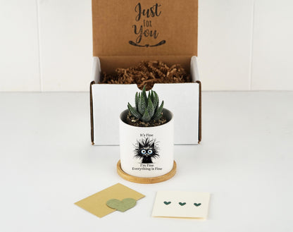 It's Fine I'm Fine Everything Is Fine Pot - 3" Ceramic Pot - Cute Black Cat Gift, Sarcasm Planter, Funny Cat Decor, Funny Gift Cat Lover
