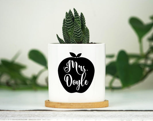 Personalized Teacher Gift - Teacher's Name  - 3" White Ceramic Pot - Custom Succulent Pot, Teacher Graduation Gift, Personalized flower pot