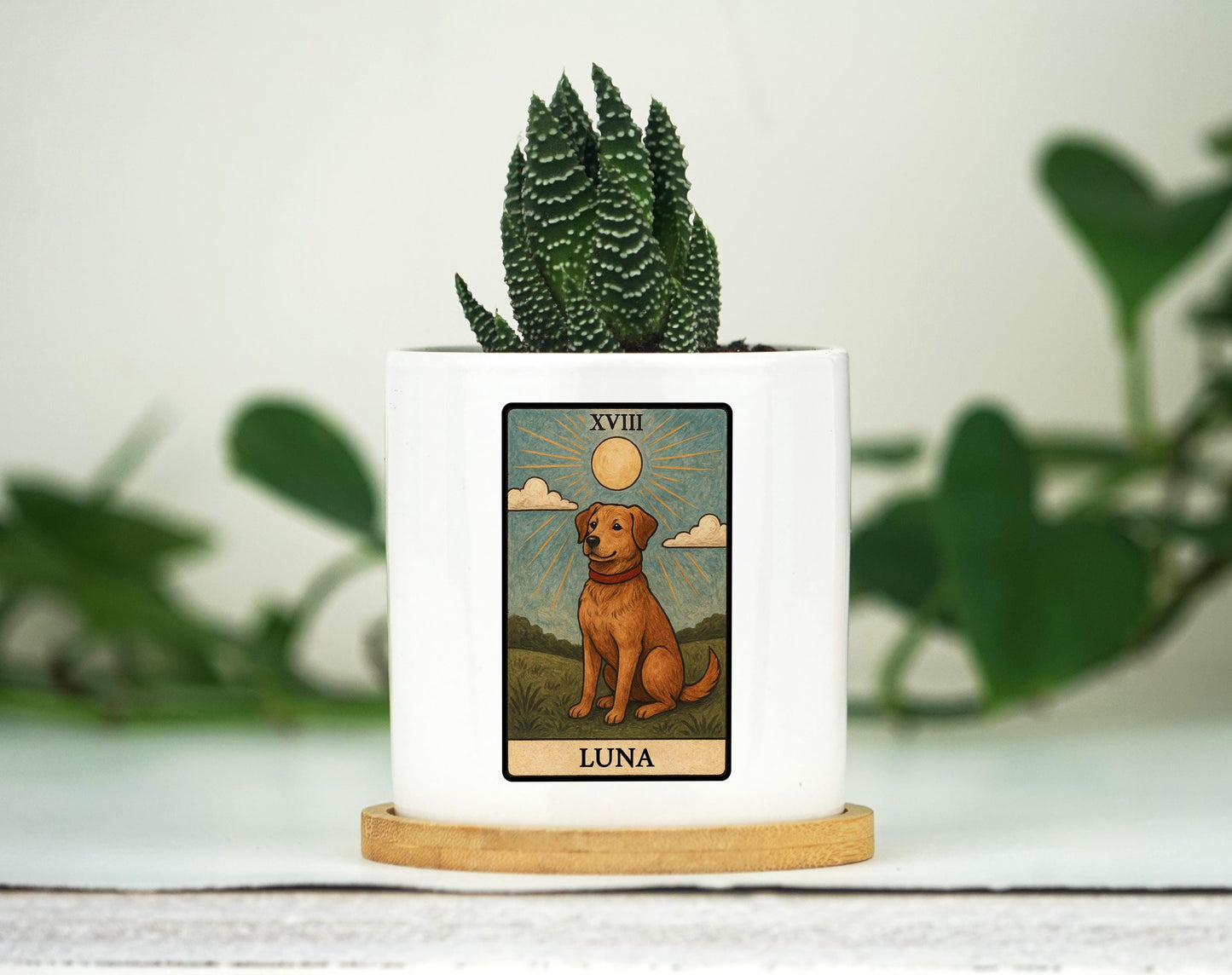 Personalized Tarot Card Dog Lover Memorial Gift - 3" White Pot -Pet Memorial Gift, Dog Remembrance Gift, Pet Loss Gift, Dog Remembrance Gift