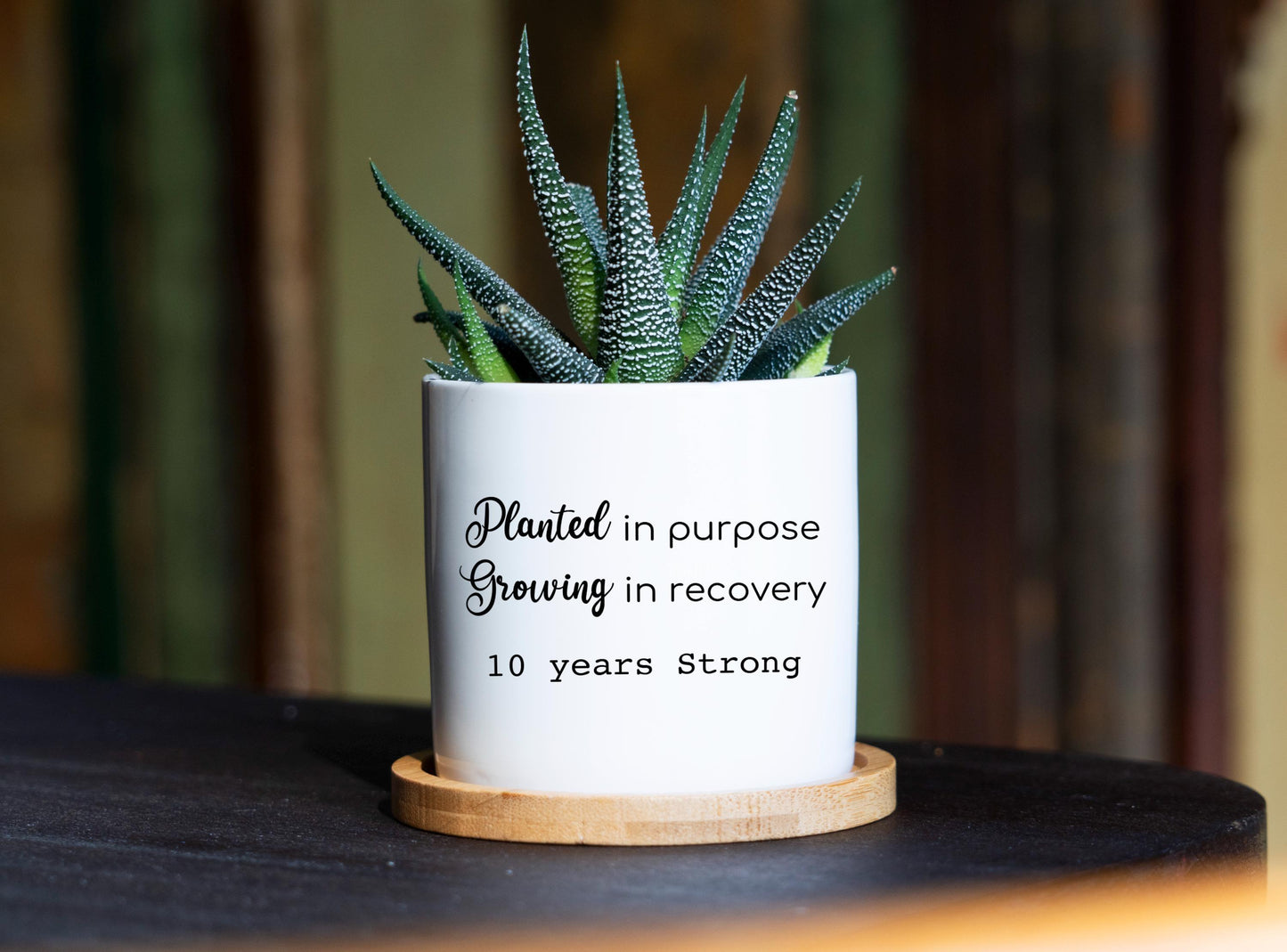 Sobriety gift - 3" White Pot w/ Tray - Custom Year - 1 year sobriety gift, Personalized Sobriety Gift for Men, Sobriety Gift for Women