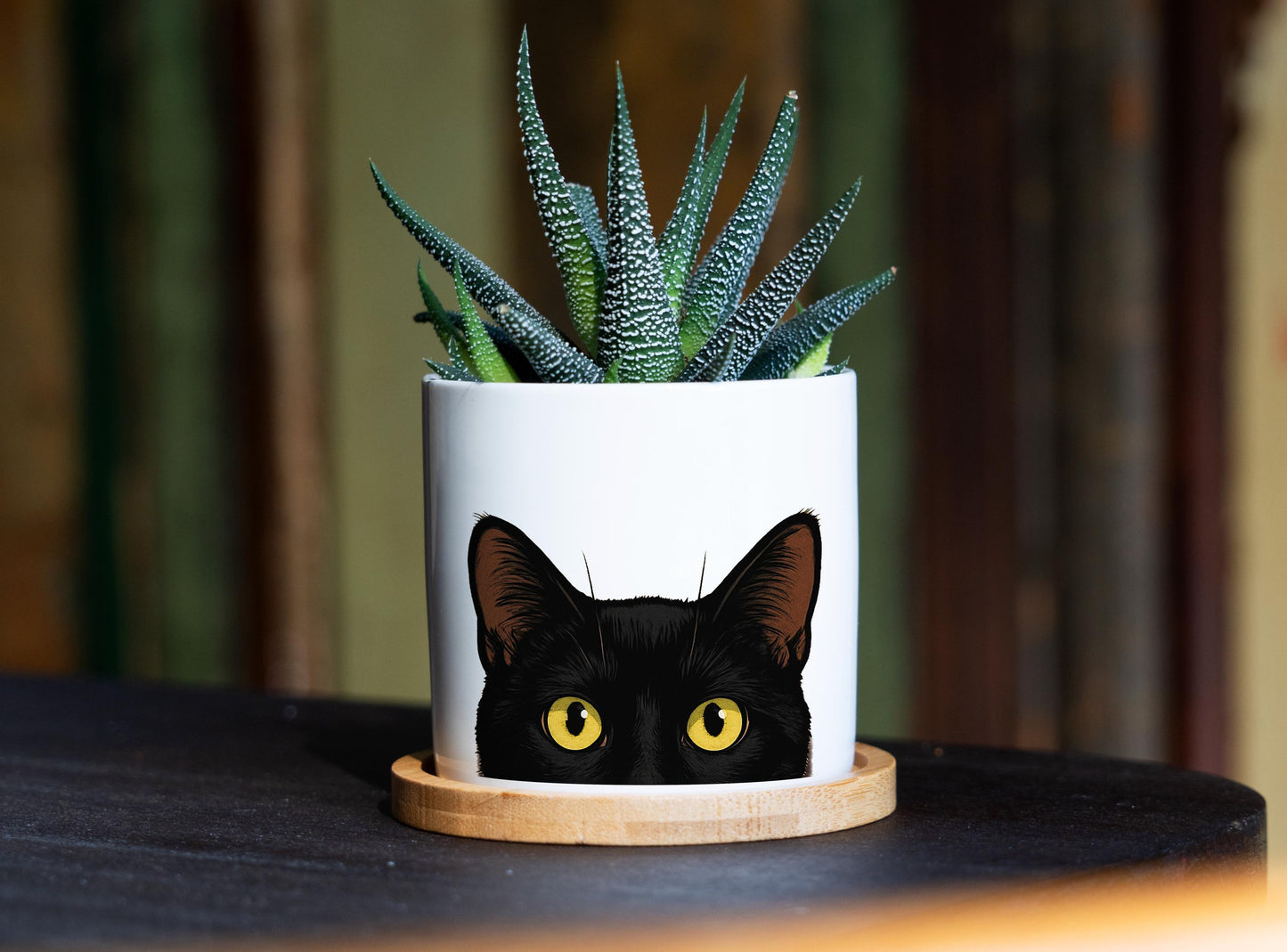 Black Cat Succulent Pot - 3" White Ceramic Pot - Black Cat Planter, Cat Lover Gift, Cat Ears, Cat Gifts, Cat mom, Peeking Cat, Witchy Gifts