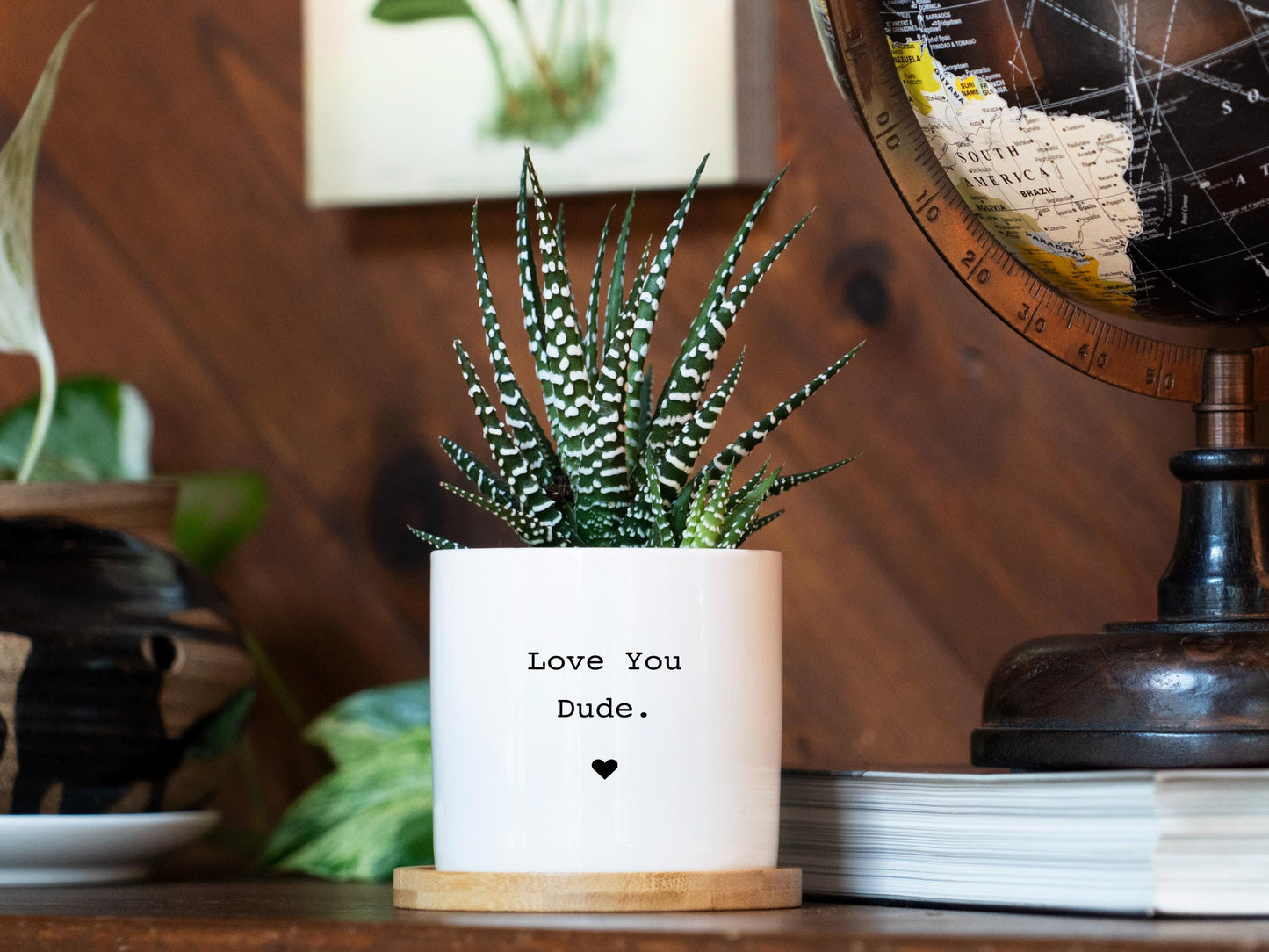 Personalized Planter Big Brother Gift - 3" White Ceramic Pot w/ Bamboo Tray, Brother Birthday Gift , Brother In Law Birthday Gift