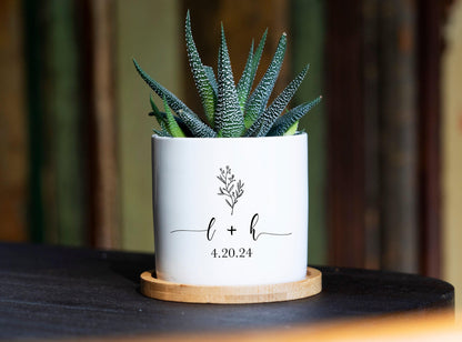 Personalized Planter Engagement Gift - Love Grows Here - 3" White Ceramic Pot - Custom Succulent Pot - Newly Engaged - Engagement Gifts
