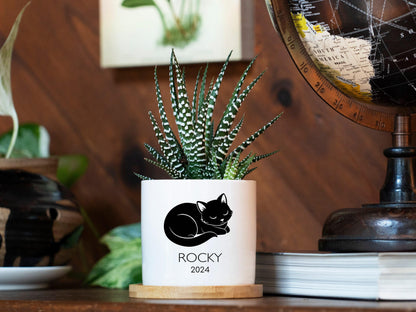 Personalized Cat Memorial Gift Planter - 3" White Pot - Cat Sympathy Gift, Cat Planter, Cat Loss Gifts, Cat Plant pot, Black Cat Memorial