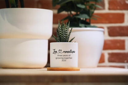3 Year Anniversary Gift - 3" White Ceramic Pot w/ Tray, Three Year Anniversary, 3rd Anniversary, 3rd Year Gift Anniversary Gift for Her