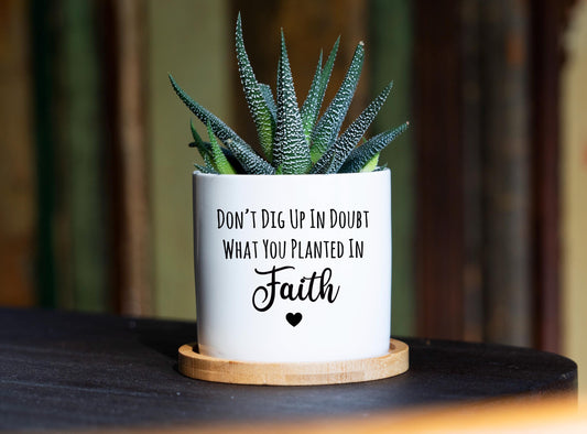 Planted in Faith Planter - 3" White Ceramic Pot- Faith over Fear, Pastor Gift, Christian Gifts, Faith, Religious Gifts, Inspirational Quotes