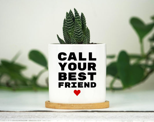 Best Friend Gift Planter Gift - 3" White Ceramic Pot - Work Bestie Gift Idea, Long Distance Gift, Funny Goodbye Gift, Moving Gift