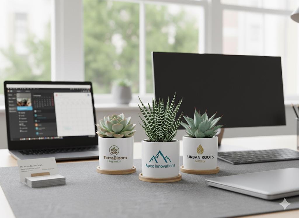 Custom Logo Planter  - 3 Inch White Ceramic Pot w/ Tray - Bulk Corporate Gift - Company Gift - Co-worker Gift, Event Planner