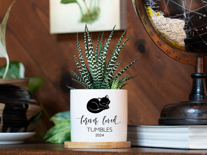 Personalized Cat Memorial Gift Planter - 3" White Pot - Cat Sympathy Gift, Cat Planter, Cat Loss Gifts, Cat Plant pot, Black Cat Memorial