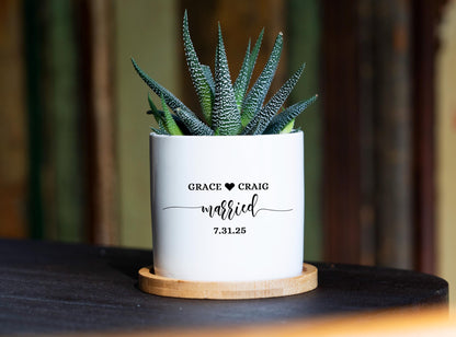 Personalized Planter Engagement Gift Box - Love Grows Here - 3" White Ceramic Pot - Engagement Gift Box - Newly Married - Engagement Gifts