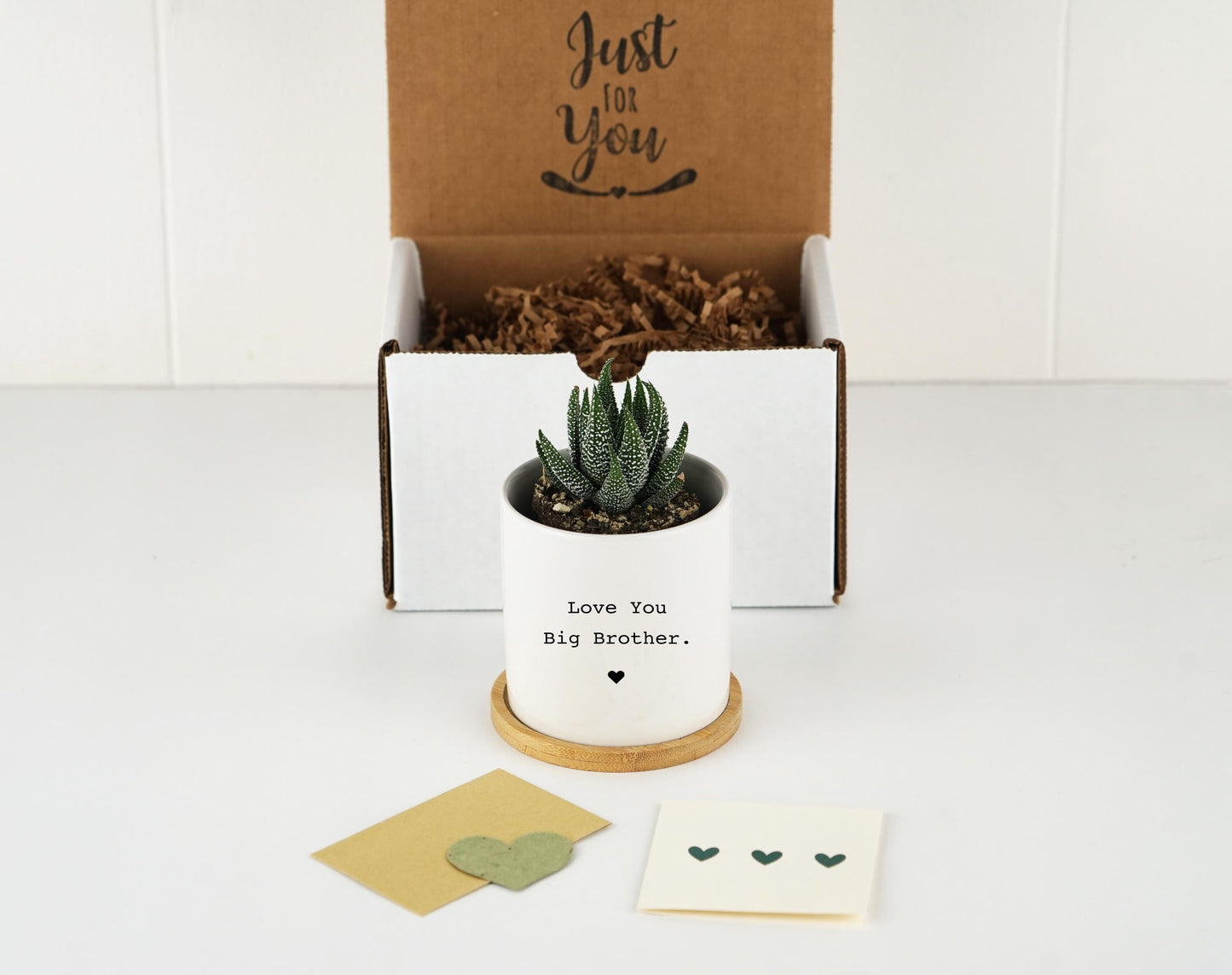 Personalized Planter Big Brother Gift - 3" White Ceramic Pot w/ Bamboo Tray, Brother Birthday Gift , Brother In Law Birthday Gift