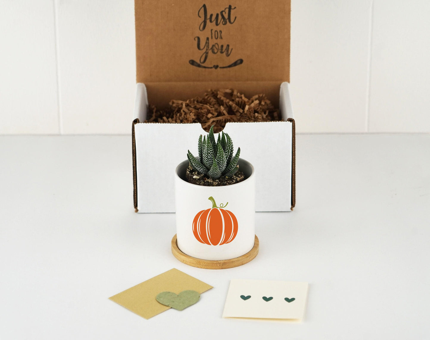 Fall Decor Planter - Mini 3" White Ceramic Pot w/ Bamboo Tray - Tier Tray Decor - Autumn Decor - Thanksgiving Decor - Pumpkin Decor