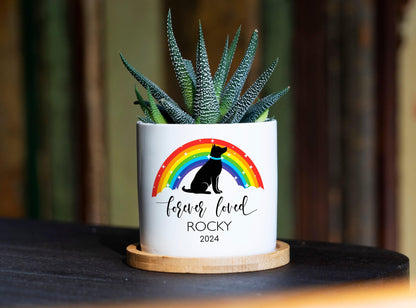 Personalized Dog Memorial Gift Planter - Rainbow Bridge - 3" White Pot - Pet Memorial Gift, Dog Remembrance Gift, Pet Loss Gift