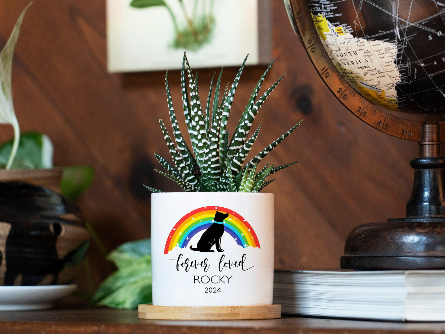 Personalized Dog Memorial Gift Planter - Rainbow Bridge - 3" White Pot - Pet Memorial Gift, Dog Remembrance Gift, Pet Loss Gift