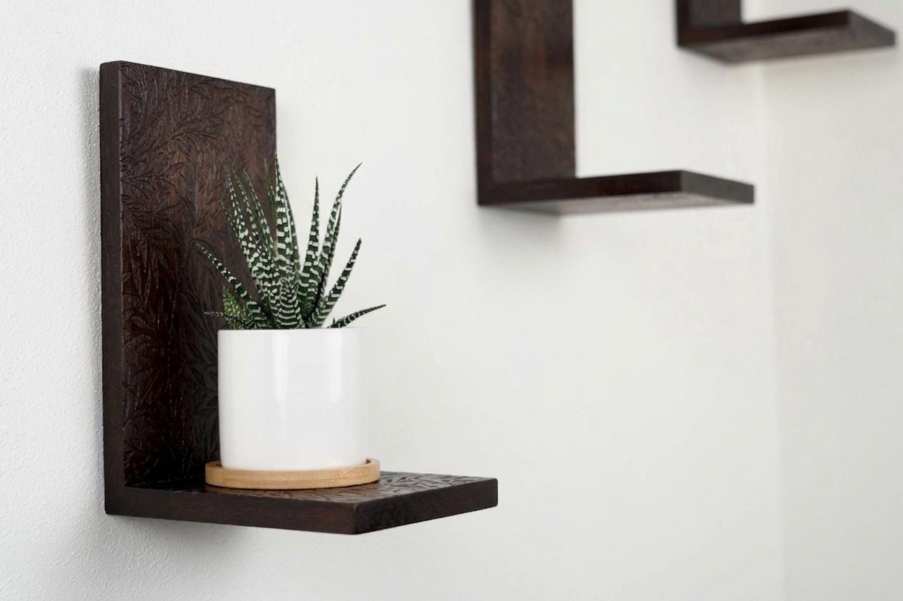 Wooden Plant Shelf - Dark Roast Finish - Wall Decor, Home Decor, Floating Shelf, Plant Stand, Hanging Plant Shelf, Indoor Plant Decor,