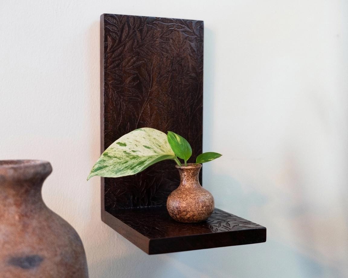 Wooden Plant Shelf - Dark Roast Finish - Wall Decor, Home Decor, Floating Shelf, Plant Stand, Hanging Plant Shelf, Indoor Plant Decor,